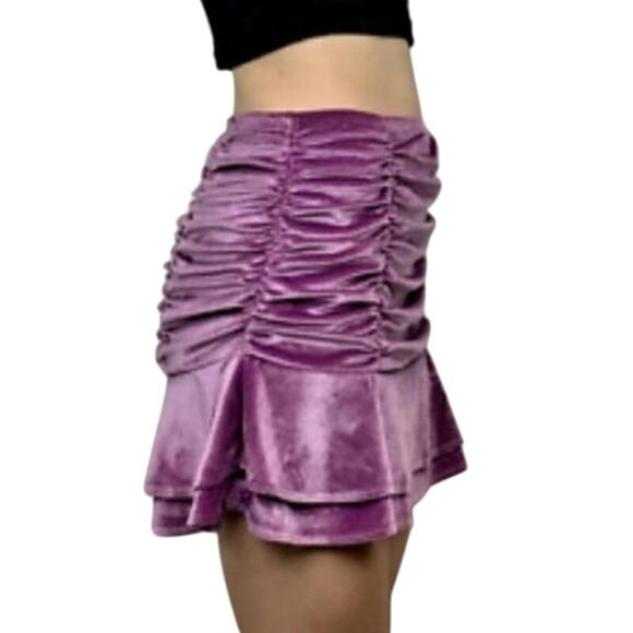 Wild Fable Ruched Velvet Mini Skirt Pull On Stretch Purple Women's S Soft Girl - Picture 2 of 6
